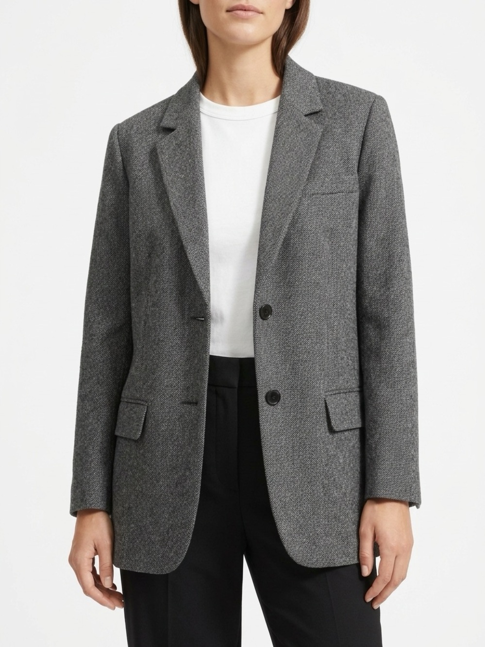 Everlane The Oversized Blazer Wool Herringbone Grey 14
